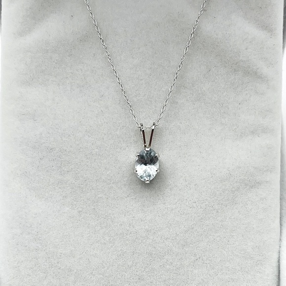 Jewelry - .75 Ct Genuine Aquamarine Oval Cut Dainty Sterling Silver Necklace